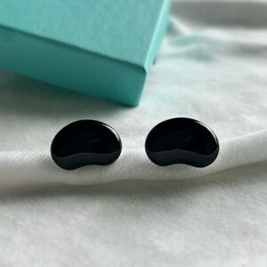 Tiffany & Co. Sterling Silver and Jade Elsa Peretti "Bean" Cuff Links